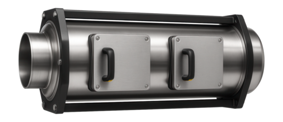 Horizontal bag filter with a modular construction and side-mounted inspection doors for a chemical processing plant