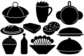 Vector art of silhouette of food and drink icons set