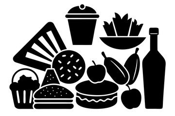 Vector art of silhouette of fast food icon set