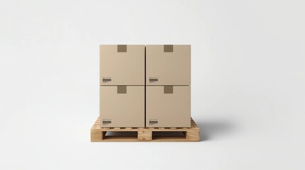 Stack of Four cardboard boxes mockup on euro pallet, isolated on white, 3d rendering