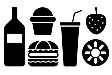 Vector art of silhouette of fast food icons set