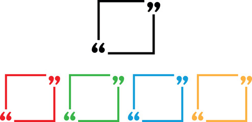 Colorful text quote icon set in different colors . Quote box frame icon . Vector illustration