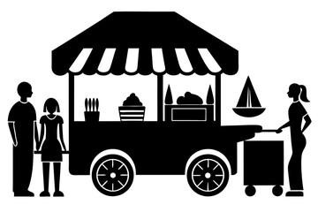 Naklejka premium Vector art of silhouette of food cart