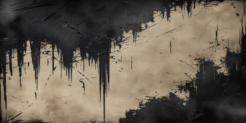 Abstract texture of grunge brush strokes with rough black scratches and parchment-like appearance with a beige or light brown tone, marked by scratches, splatters, and faint lines vector background.	