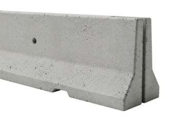 Concrete barrier used for road construction and safety measures with transparent background, cutout PNG