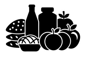 Vector art of silhouette of  vegetables and fruit and drinks 