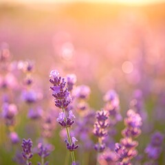 Obraz premium Beautiful purple lavender flowers blooming in a field during golden hour