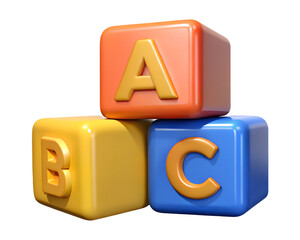 Three colorful alphabet blocks stacked together isolated on transparent background