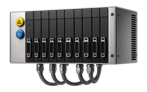 Rack-mounted distributed control unit with multiple input/output modules for an oil refinery.