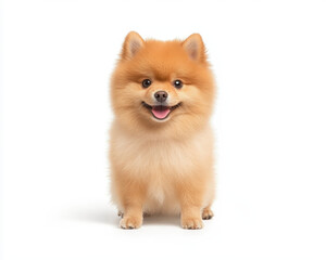 Obraz premium Fluffy young dog with bright eyes, clean and cute, exuding playful and friendly demeanor. This adorable pet captures hearts with its charming appearance and joyful expression