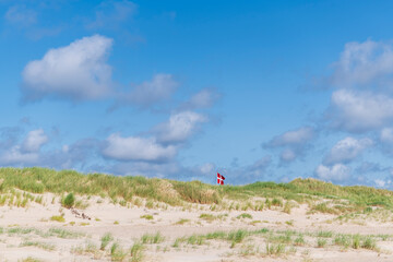 flag of denmark above sth sand dunes