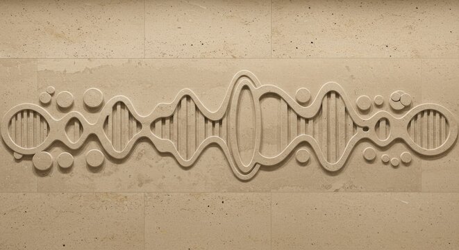 Relief carving of DNA on light beige stone - Powered by Adobe