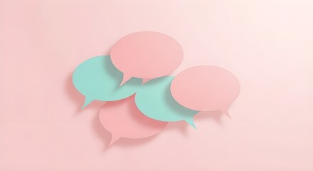 Soft pastel speech bubbles grouped together on a light pink background