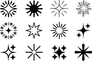 Obraz premium A collection of twelve different black and white starburst vector icons