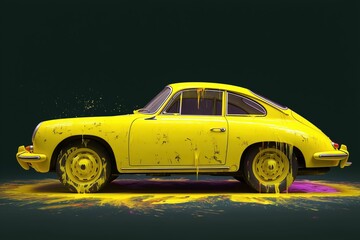 Yellow Car with Liquid Paint