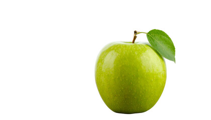 A ripe green apple with a stem and leaf , symbolizing health and vitality, ideal for nutrition websites, healthy eating guides, or educational  isolated on transparent background