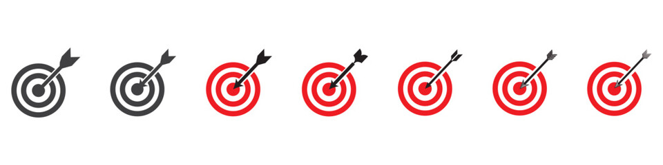 Minimalist vector illustration of red targets with black arrows on white background
