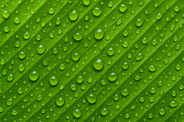 Raindrops on Leaf: a captivating display of nature's intricate design, where crystal clear raindrops rest delicately on a vibrant, green leaf, creating a harmonious and refreshing scene. 
