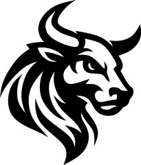 Bold Black and White Bull Head Illustration for Graphic Design or Logo