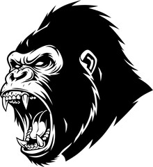 Powerful Gorilla Head Illustration Black and White Vector Art