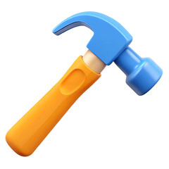 Stylized blue and orange toy hammer stands angled on a white background, a simple render
