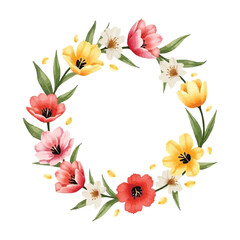 frame of tulip flowers watercolor