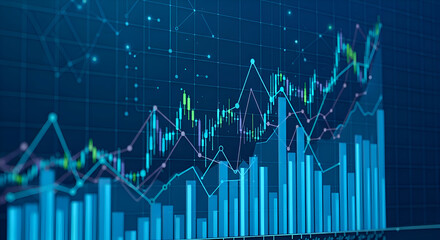Stock Market Chart with Candlesticks and Volume