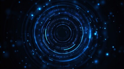 Obraz premium Futuristic tech design with concentric circles and shimmering blue particles. A vision of connectivity, innovation, and advanced data systems.