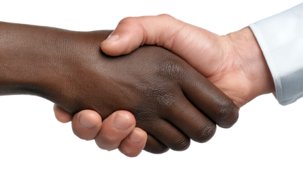 Handshake between diverse partners symbolizing cooperation and agreement.