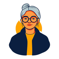 A flat vector illustration of a woman with her hair in a bun, wearing glasses and a jacket. This image is suitable for websites and blogs about female empowerment, portraits, or user profiles.

