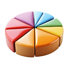 Colorful 3D pie chart representing data, statistics, and business analysis concepts