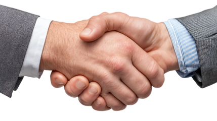 Two hands shaking, symbolizing partnership and agreement, on a white isolate background.