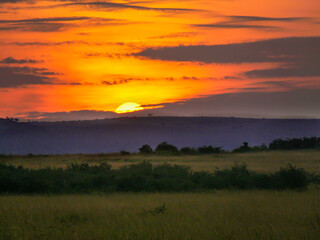 Dramatic Sunrise Over Maasai Mara Grasslands, Kenya