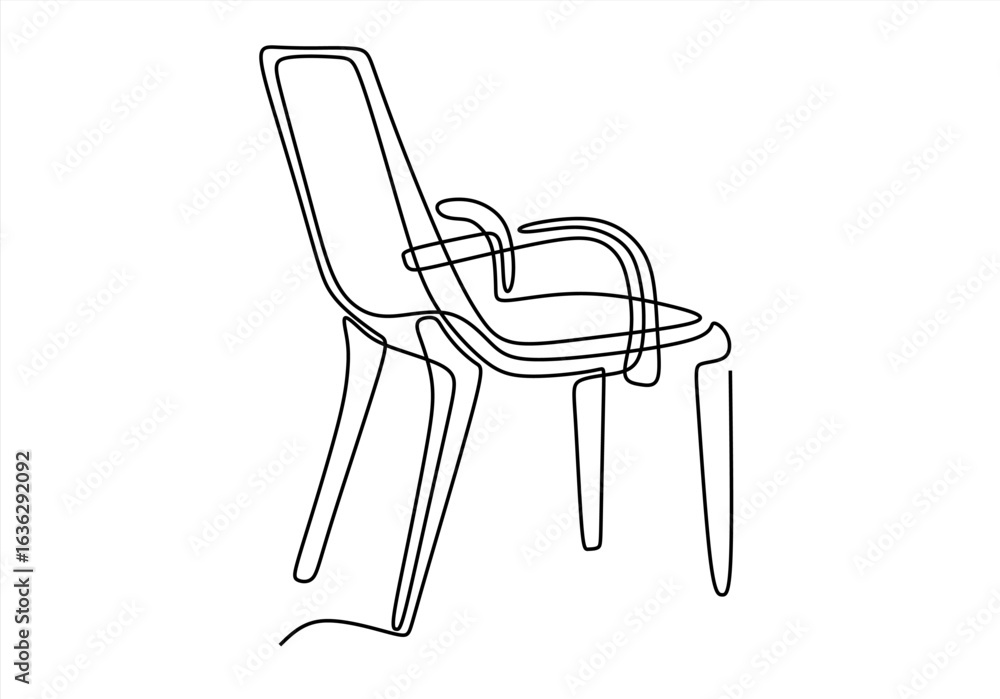 Poster continuous one line drawing of armchair. modern furniture in simple linear style. doodle vector illu