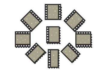 Creative arrangement of film reels showcasing unique patterns and textures in a circular layout