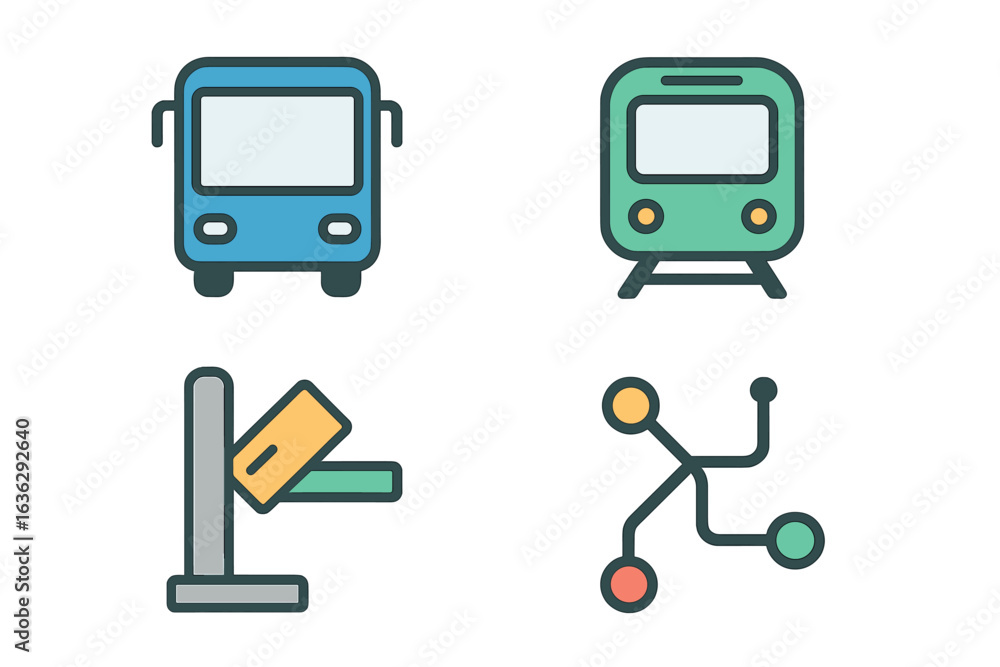 Poster different modes of urban transportation including bus and tram icons displayed in a modern design st