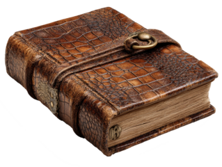 antique book with leather cover isolated on transparent background