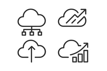Cloud computing icons illustrating network management and data analytics growth trends for technology applications