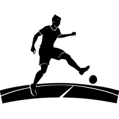Obraz premium Soccer player kicking ball on field silhouette vector illustration