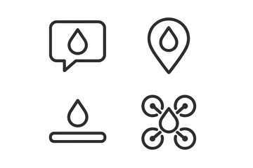 Water-related icons representing communication, location, and technology for environmental awareness and management