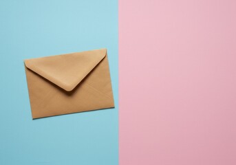 Kraft envelope on pastel background; message delivery concept