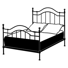 Elegant bed with pillows furniture silhouette vector illustration