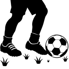 Soccer player kicking ball in field silhouette vector illustration