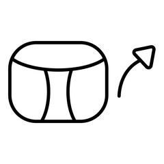 Outlined black glyph depicts a cylinder container with an arcing arrow pointing upwards. Line design signifies uploading files or publishing content.