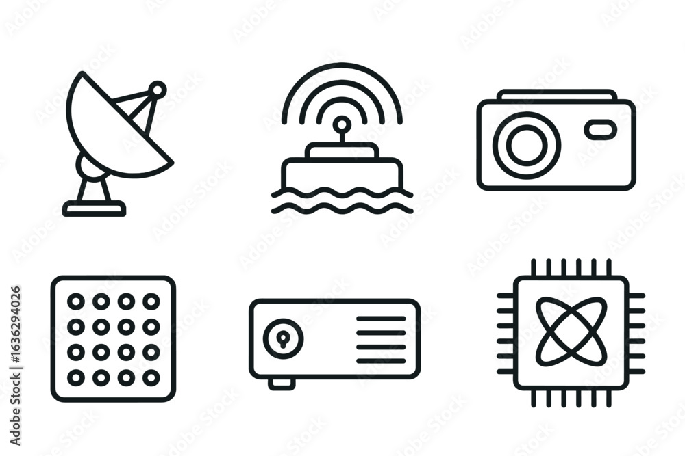 Poster various icons representing technology and communication devices in a modern design style