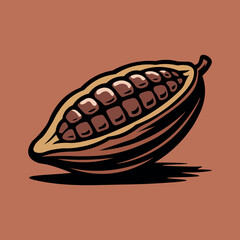 Cacao Pod Illustration with Cocoa Beans, Vector Drawing of an Open Cocoa Pod