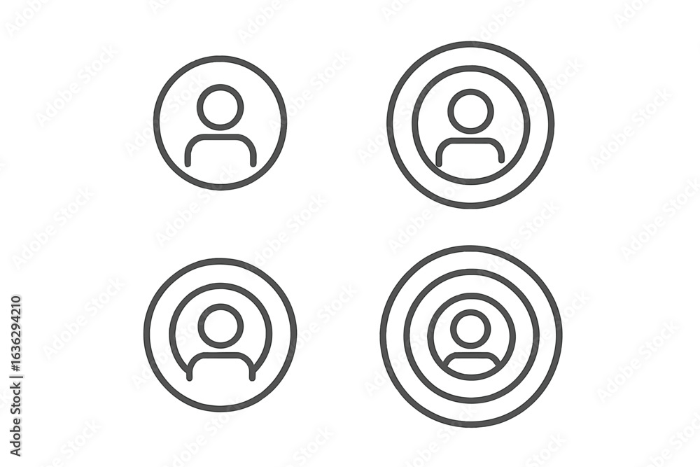Poster vector icons representing user profiles and engagement with varying designs for digital interfaces o