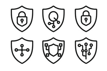 Obraz premium Various shield icons representing cybersecurity themes and concepts in a minimalist design