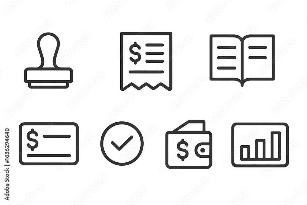 Poster financial documents and tools arranged in a structured format for effective management and tracking 