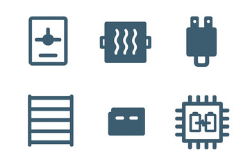 Digital icons representing technology components and functionality in a minimalist design